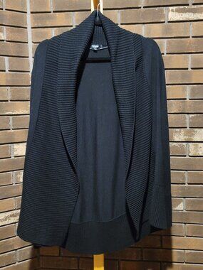 Premise Studio Black Ribbed Trim Open Front Cardigan - Size XL
